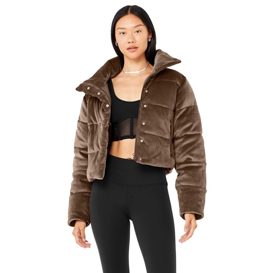 Chaquetas Alo Yoga Ribbed Velour Gold Rush Puffer Mujer Marrom | 6805GURFA
