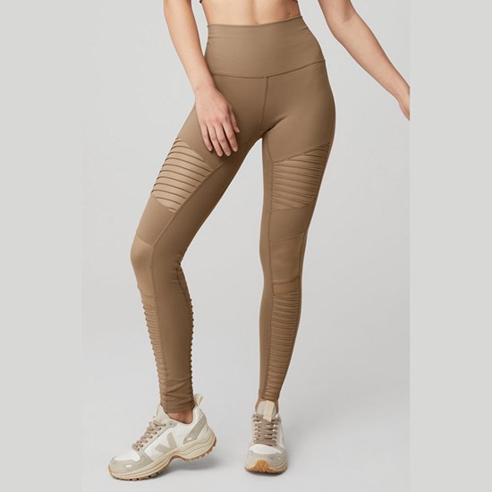 Leggins Alo Yoga High-Cintura Moto Mujer Beige | 8391QYNFM