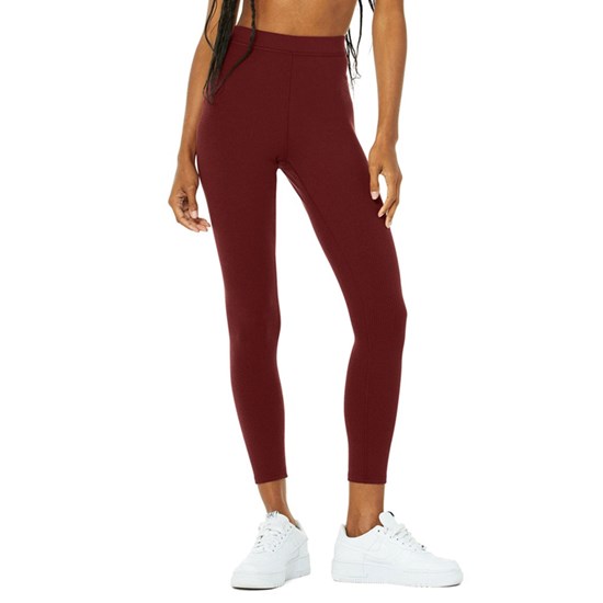 Leggins Alo Yoga Ribbed High-Cintura 7/8 Blissful Mujer Rojos | 1062ZFBAU