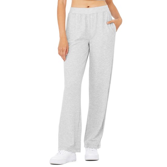 Pantalones Alo Yoga Micro Waffle High-Cintura Pleasant Anchos Leg Mujer Grises | 0865IEDTO