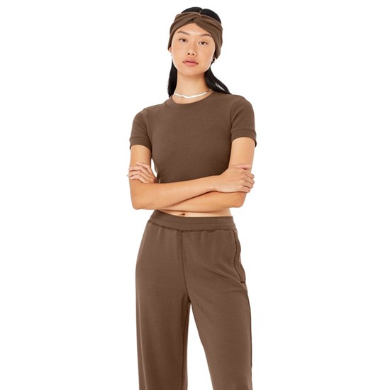 Ropa Alo Yoga Micro Waffle Sierra Corta Sleeve Mujer Marrom | 6219IBUQA