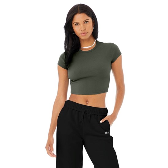 Ropa Alo Yoga Ribbed Corta Sleeve Mujer Verdes | 9036PNSCG