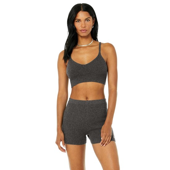 Sujetadores Deportivos Alo Yoga Cashmere Ribbed Staycation Mujer Grises | 9102NEKCA