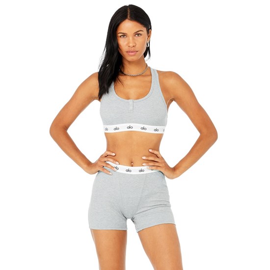 Sujetadores Deportivos Alo Yoga Icon Ribbed Henley Mujer Grises | 5702LDCTI