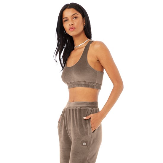 Sujetadores Deportivos Alo Yoga Velour Glimmer Scoop Neck Mujer Marrom | 1958LGEYB