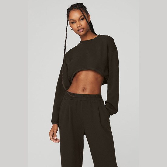Sweatshirt Alo Yoga Cropped Tailored Crew Neck Mujer Marrom | 4906BZRMA